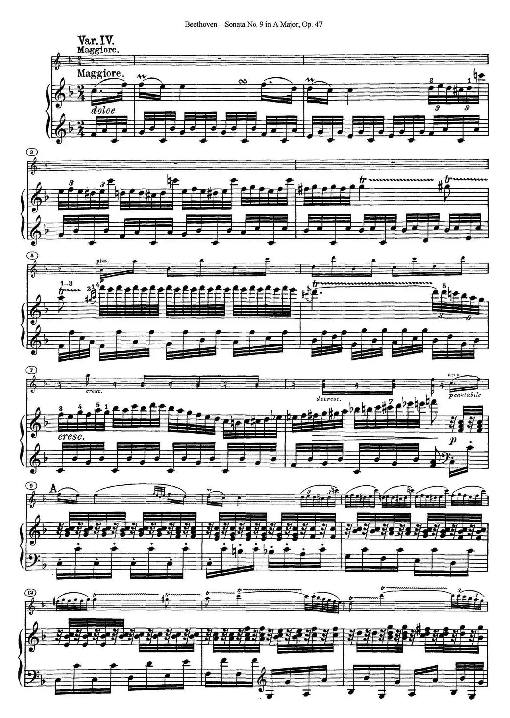 Violin Sonata No.9 in A Major Op.47（小提琴+钢琴伴奏）