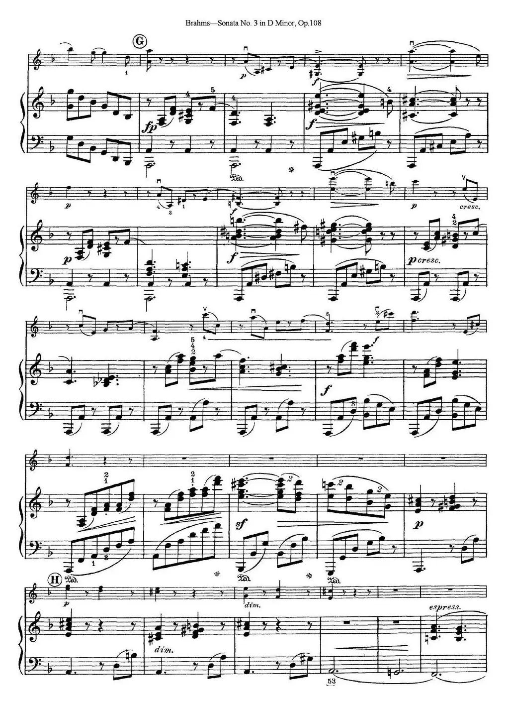 Violin Sonata No.3 in D Minor Op.108（小提琴+钢琴伴奏）