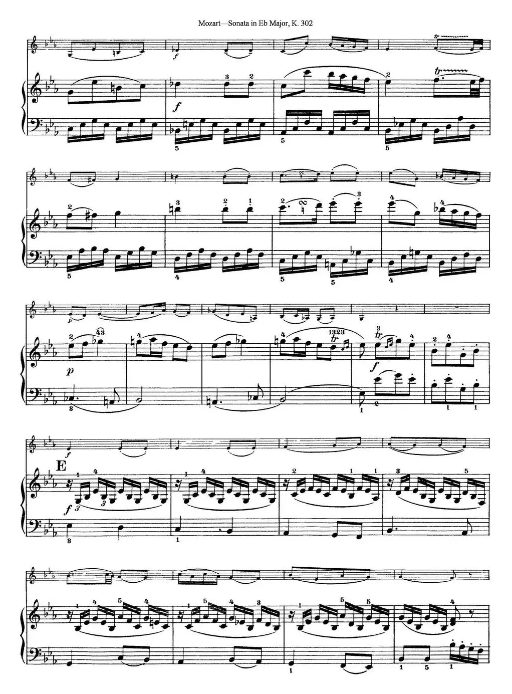 Violin Sonata in Eb Major K.302（小提琴+钢琴伴奏）