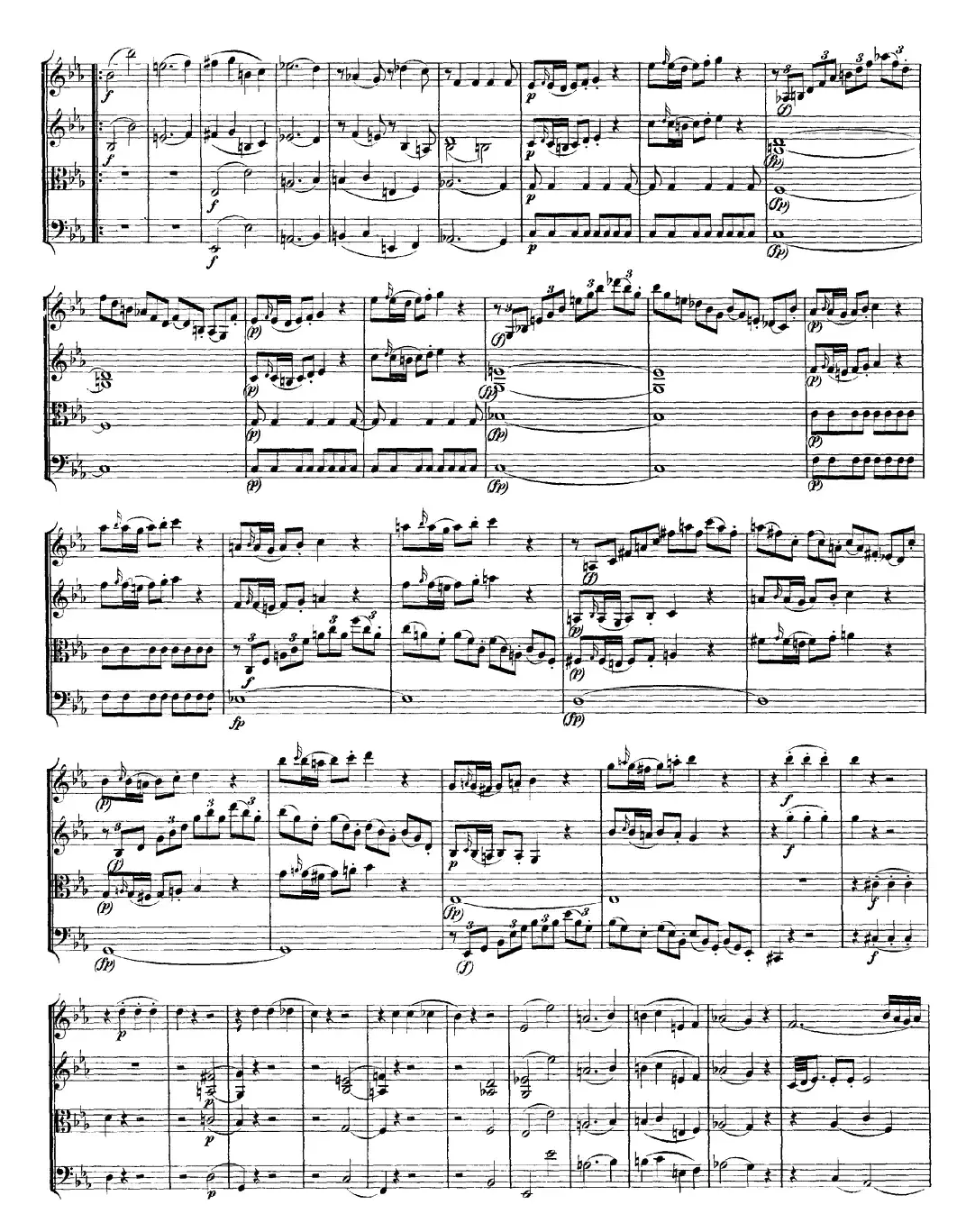 Mozart《Quartet No.16 in Eb Major,K.428》（总谱）