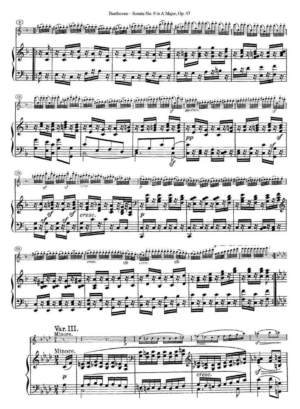 Violin Sonata No.9 in A Major Op.47（小提琴+钢琴伴奏）