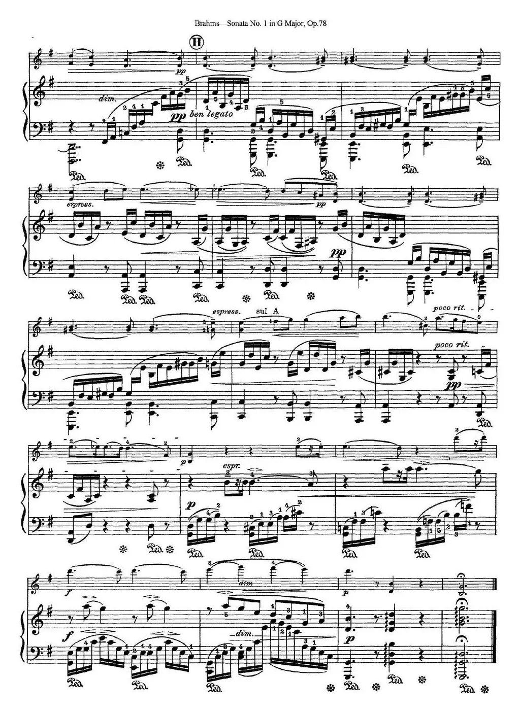 Violin Sonata No.1 in G Major Op.78（小提琴+钢琴伴奏）