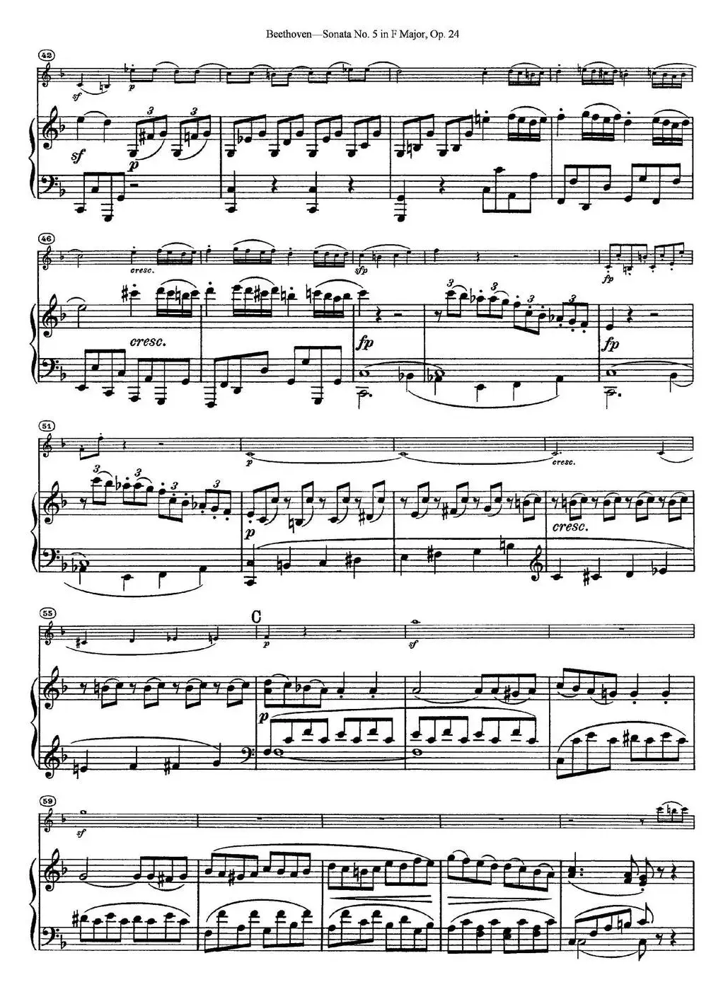 Violin Sonata No.5 in F Major Op.24（小提琴+钢琴伴奏）