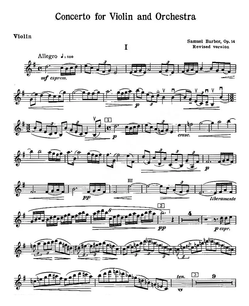 CONCERTO FOR VIOLIN AND ORCHESTRA Op.14（小提琴和交响乐协奏曲·小提琴分谱）