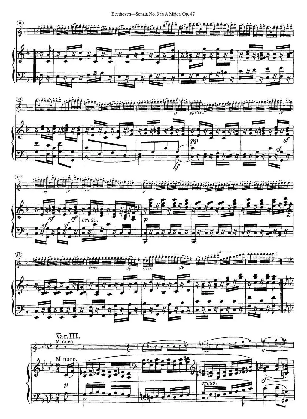 Violin Sonata No.9 in A Major Op.47（小提琴+钢琴伴奏）