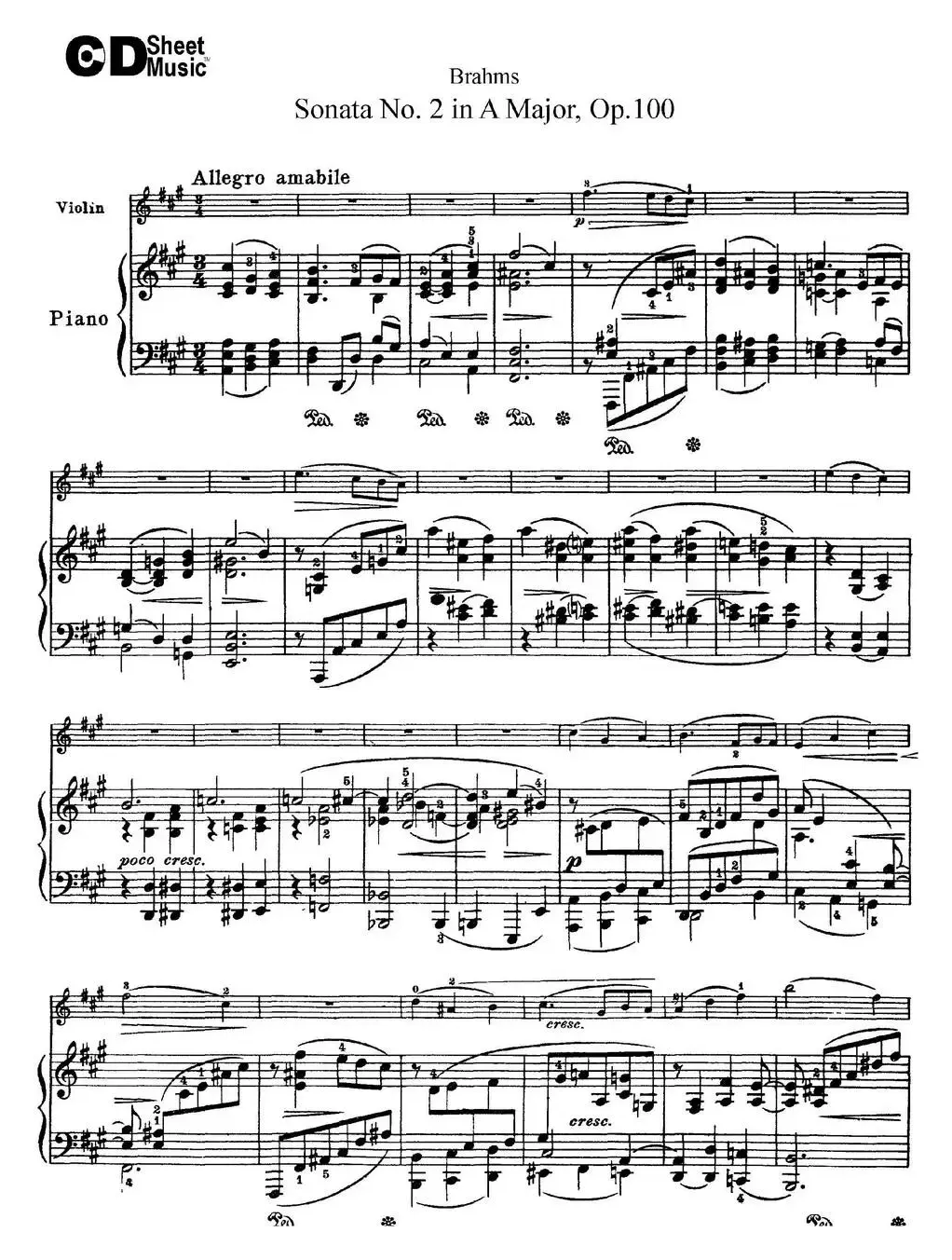 Violin Sonata No.2 in A Major Op.100（小提琴+钢琴伴奏）