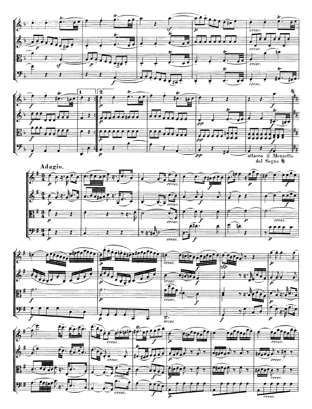 Mozart《Quartet No.20 in D Major,K.499》（总谱）