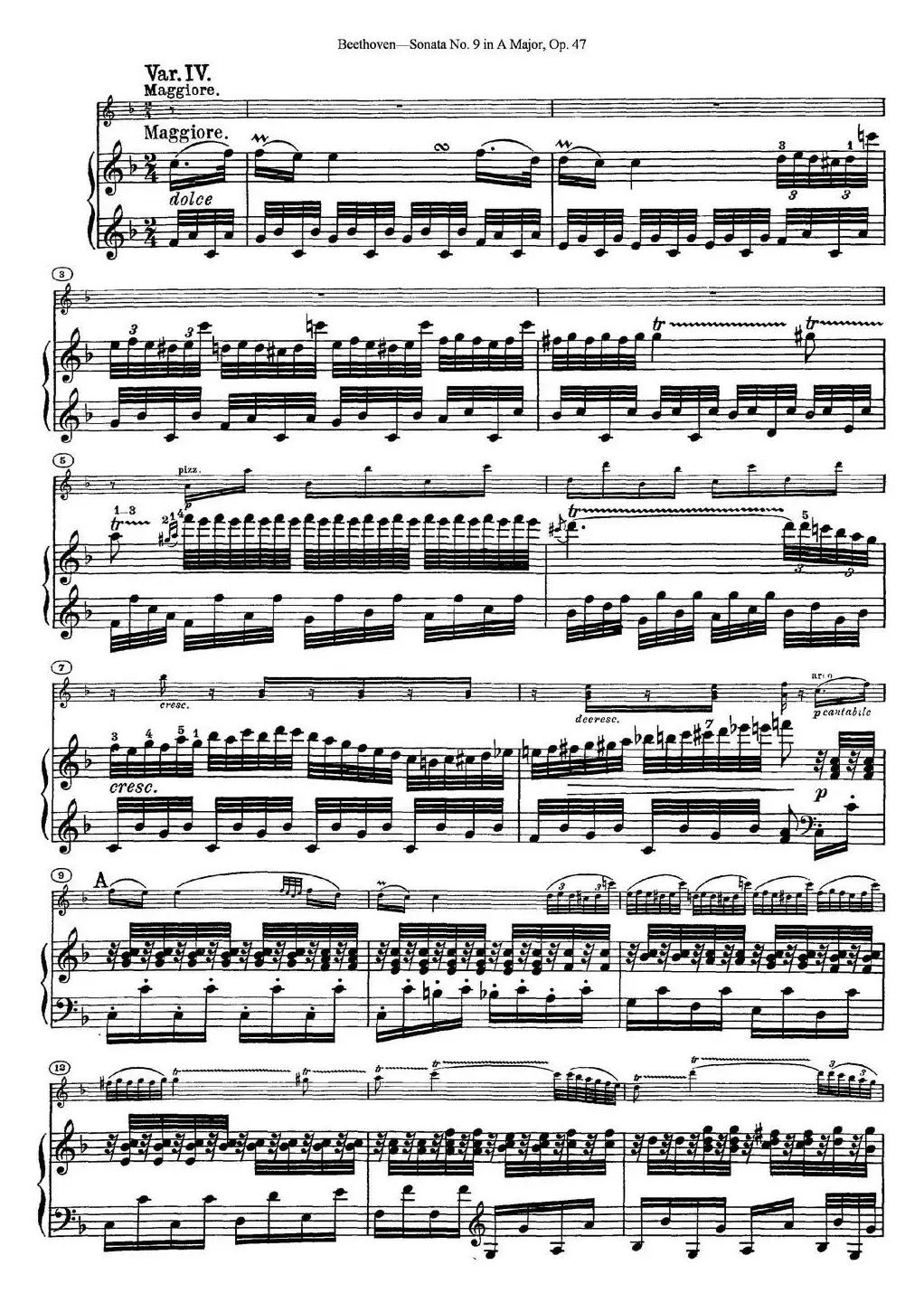 Violin Sonata No.9 in A Major Op.47（小提琴+钢琴伴奏）