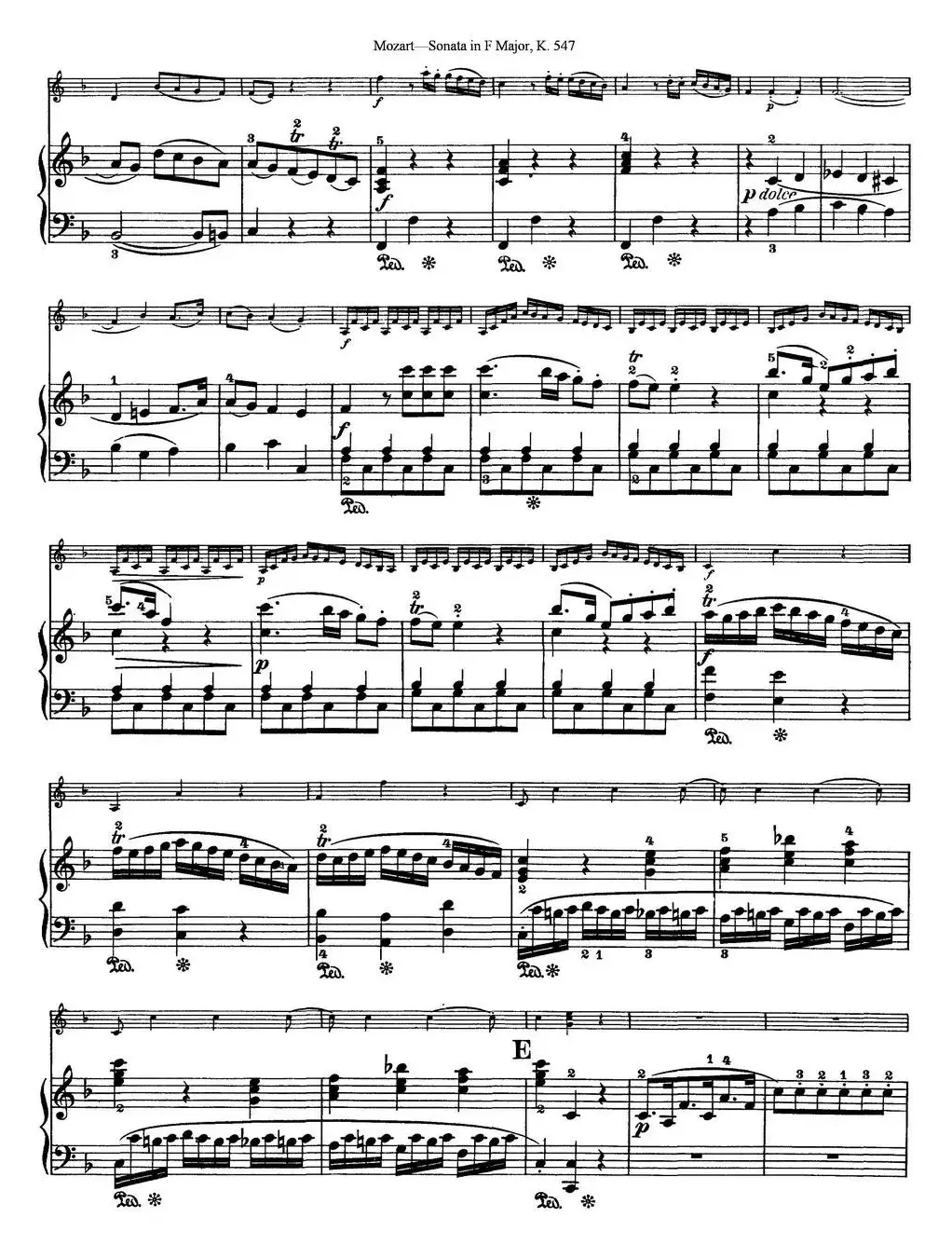 Violin Sonata in F Major K.547（小提琴+钢琴伴奏）