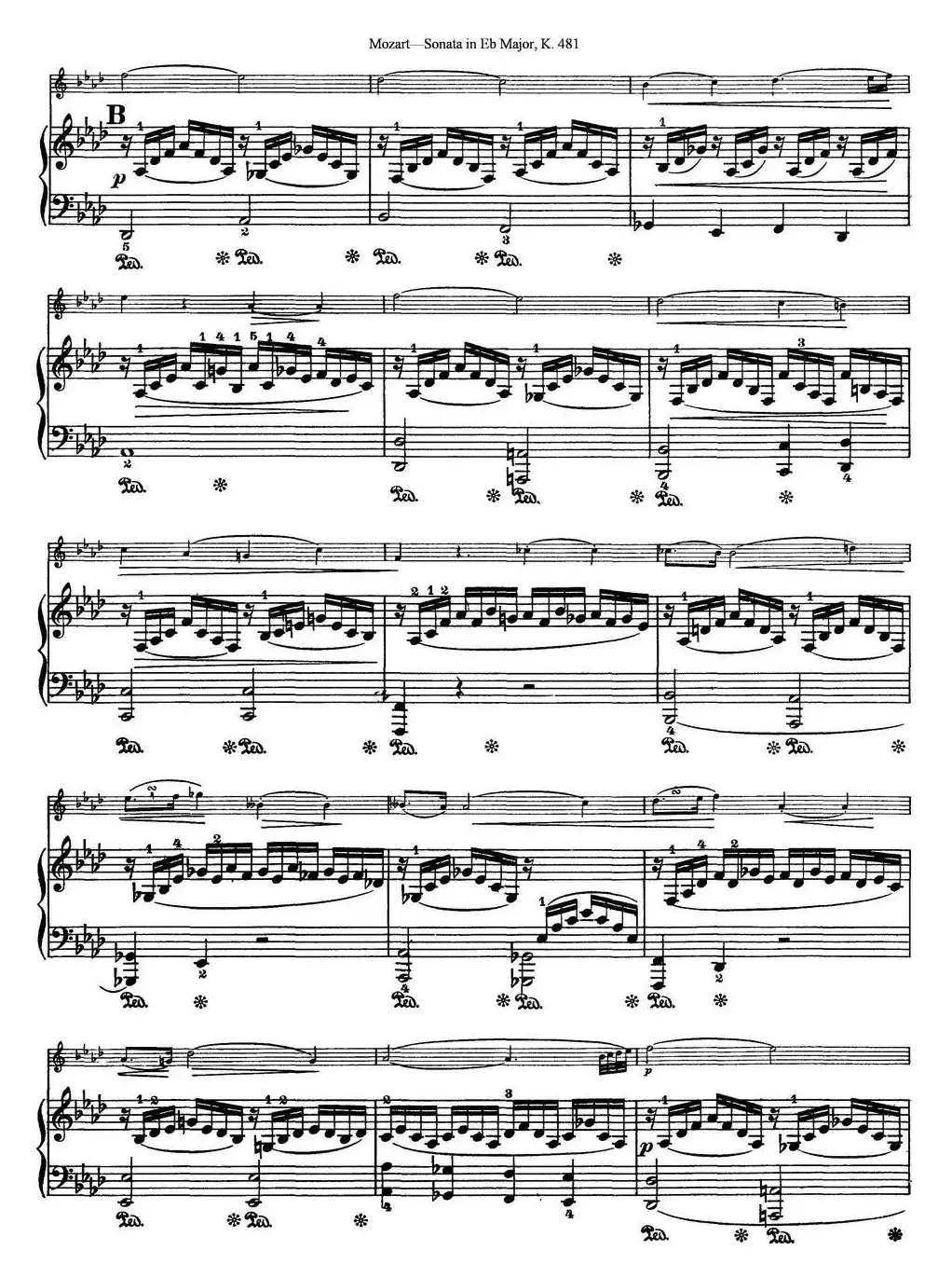 Violin Sonata in Eb Major K.481（小提琴+钢琴伴奏）