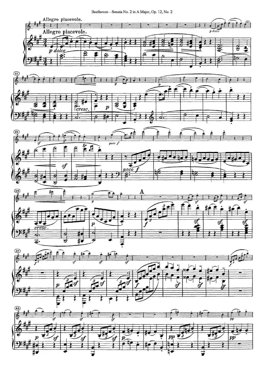 Violin Sonata No.2 in A Major Op.12 No.2（小提琴+钢琴伴奏）