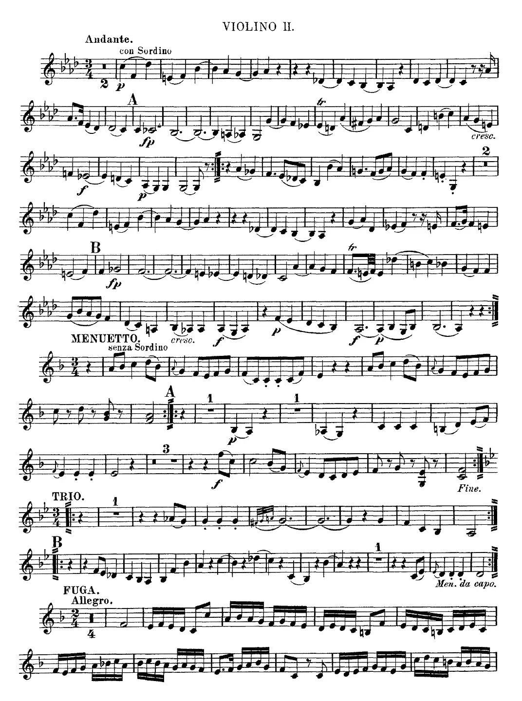 Mozart《Quartet No.8 in F Major,K.168》（Violin 2分谱）