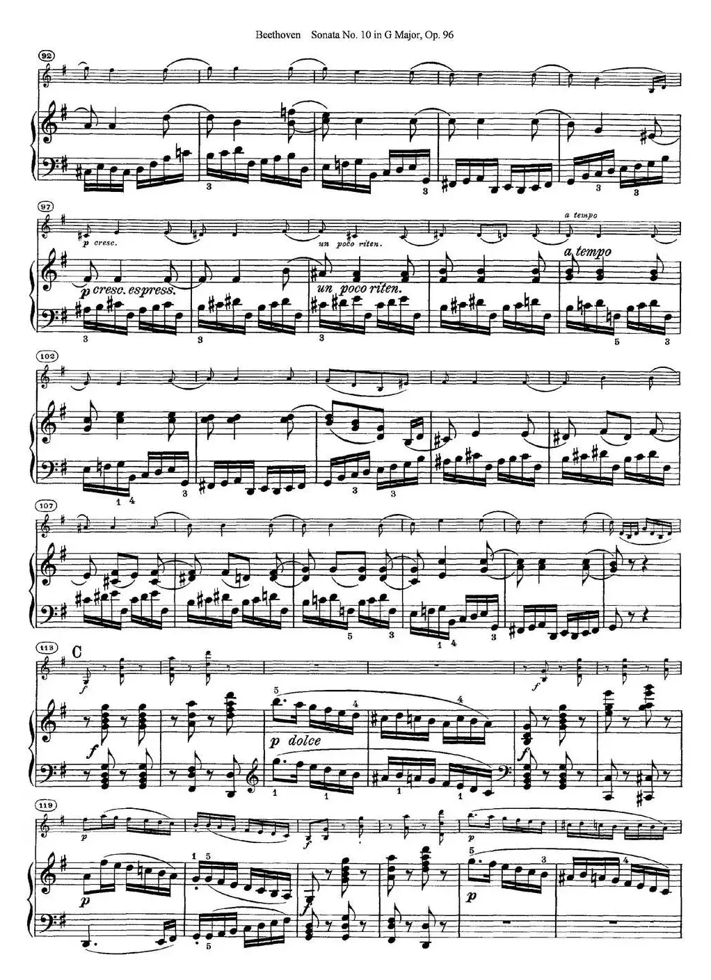 Violin Sonata No.10 in G Major Op.96（小提琴+钢琴伴奏）