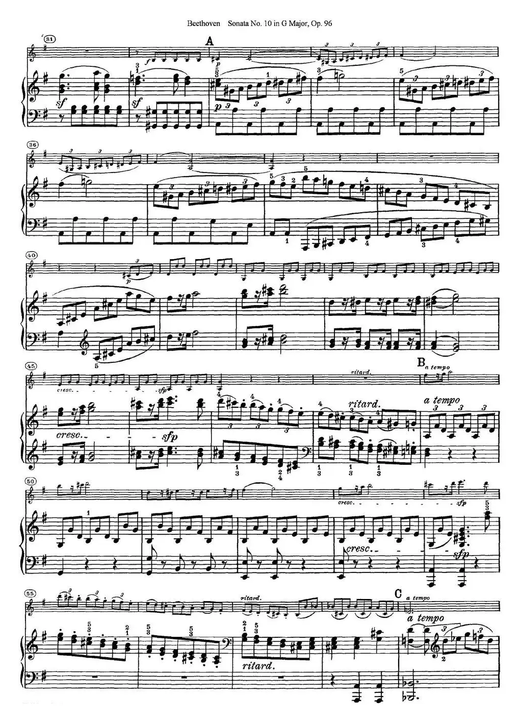 Violin Sonata No.10 in G Major Op.96（小提琴+钢琴伴奏）