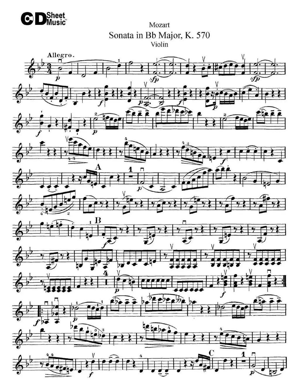 Violin Sonata in Bb Major K.570