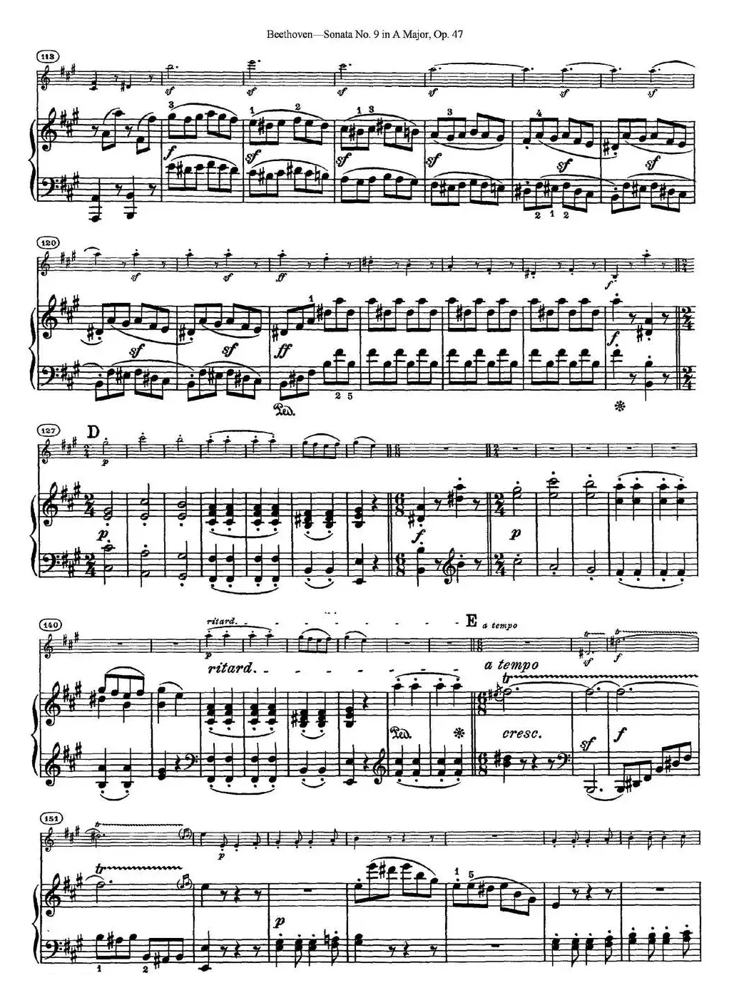 Violin Sonata No.9 in A Major Op.47（小提琴+钢琴伴奏）