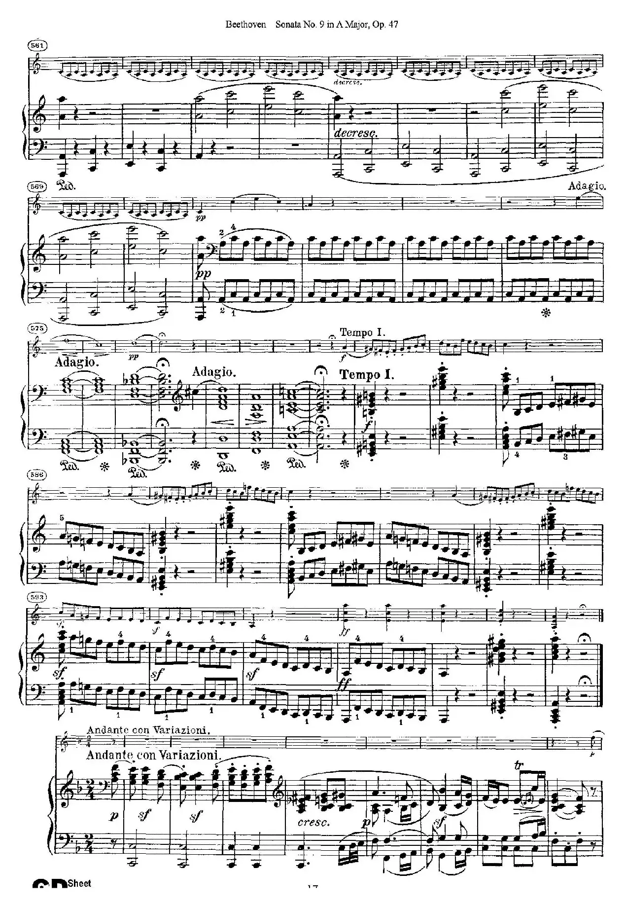 Violin Sonata No.9 in A Major Op.47（小提琴+钢琴伴奏）