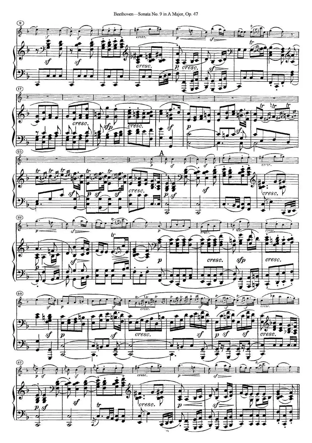 Violin Sonata No.9 in A Major Op.47（小提琴+钢琴伴奏）