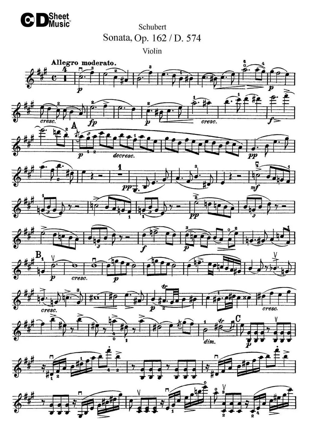 Violin Sonata in A major Op.162 D.574