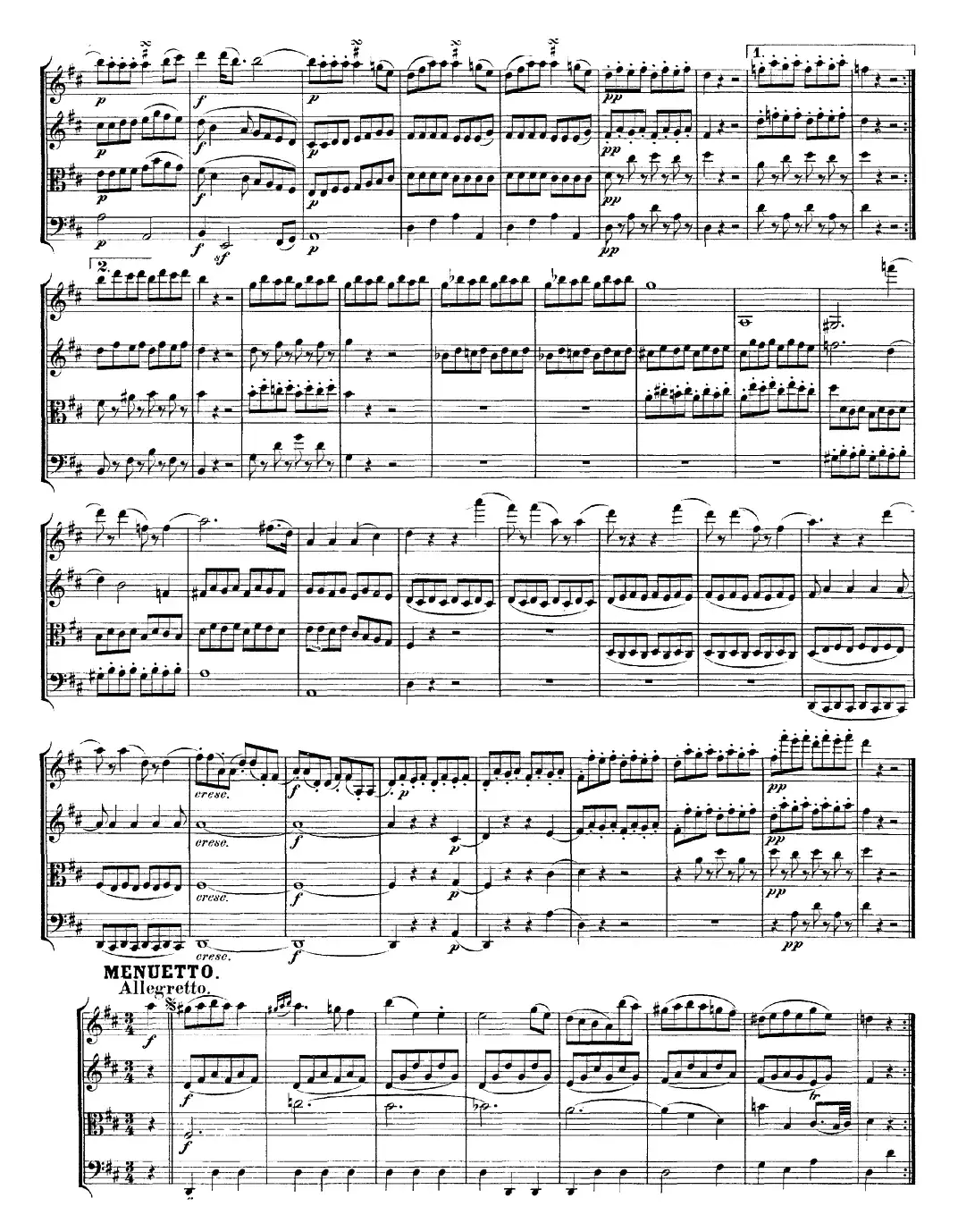 Mozart《Quartet No.20 in D Major,K.499》（总谱）