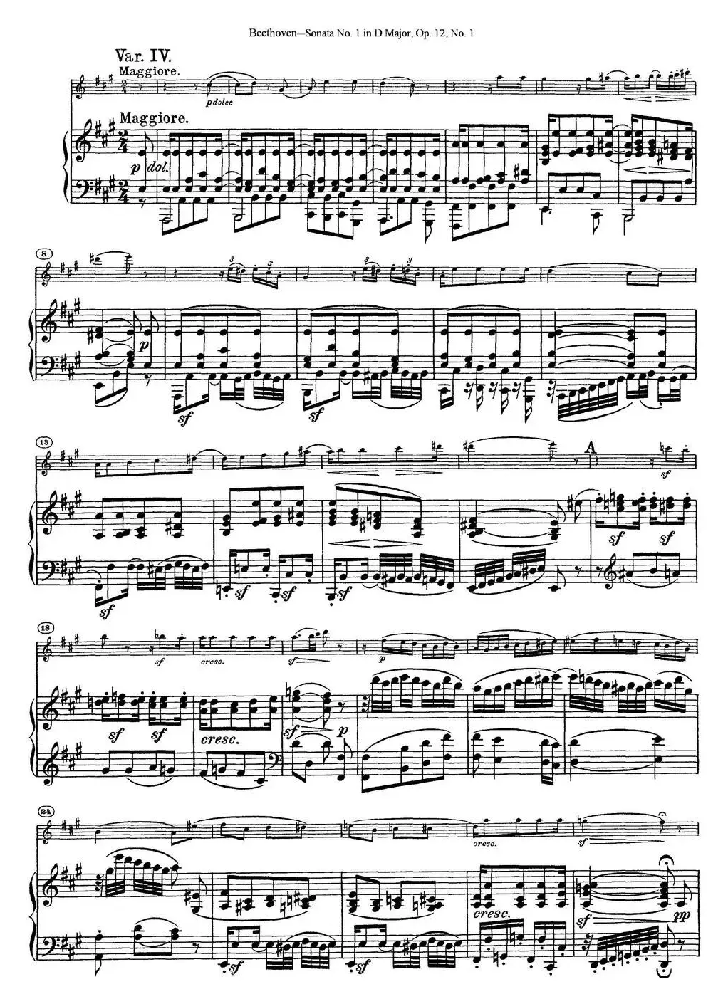 Violin Sonata No.1 in D Major Op.12 No.1（小提琴+钢琴伴奏）