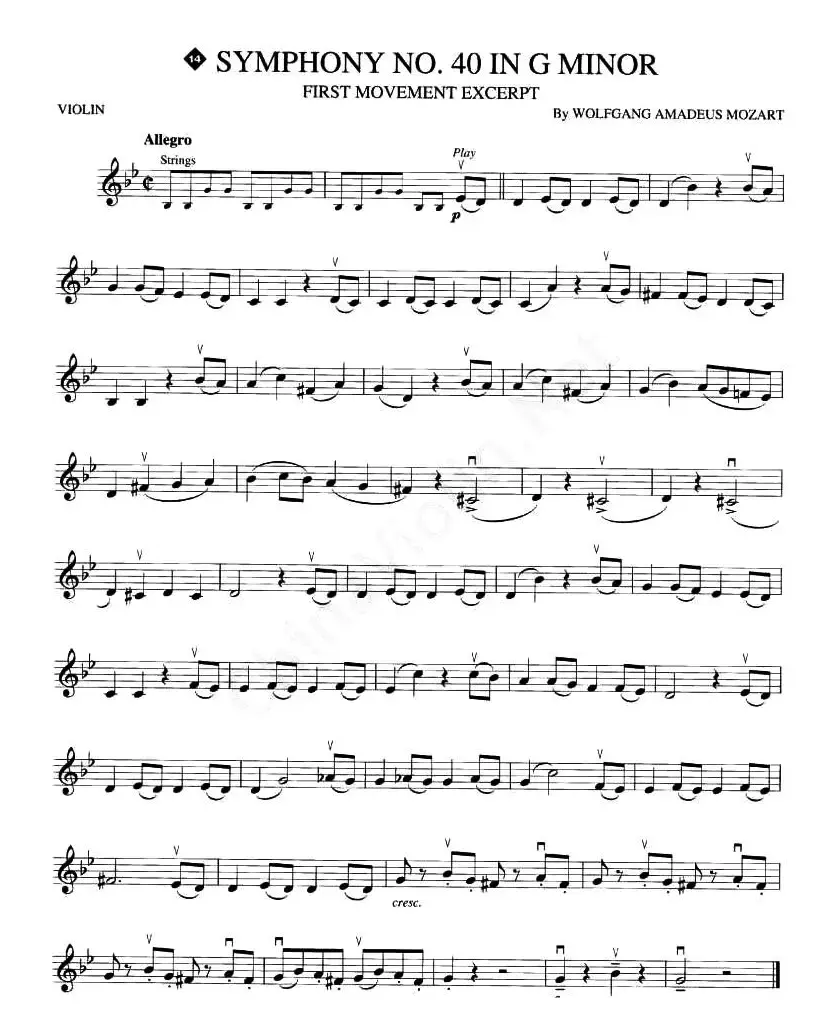 SYMPHONY No.40 IN G MINOR（小提琴谱）