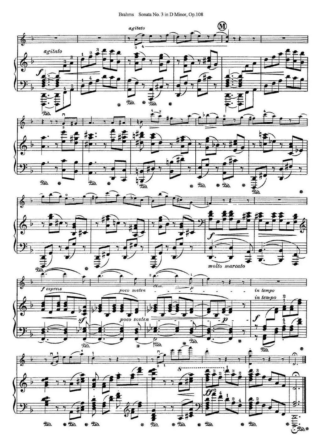 Violin Sonata No.3 in D Minor Op.108（小提琴+钢琴伴奏）