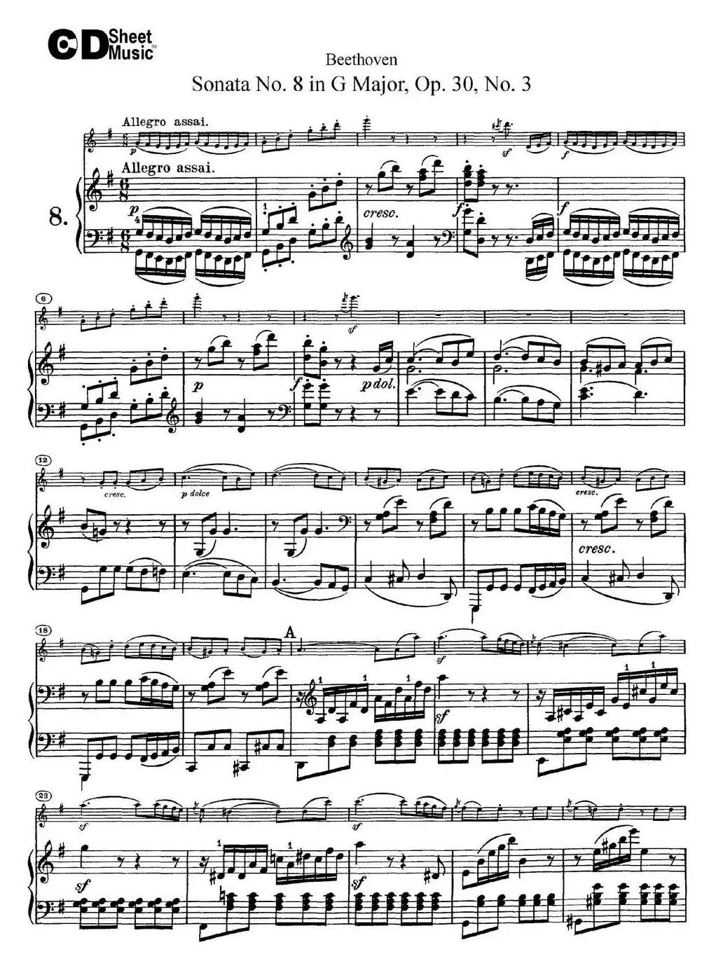 Violin Sonata No.8 in G Major Op.30 No.3（小提琴+钢琴伴奏）