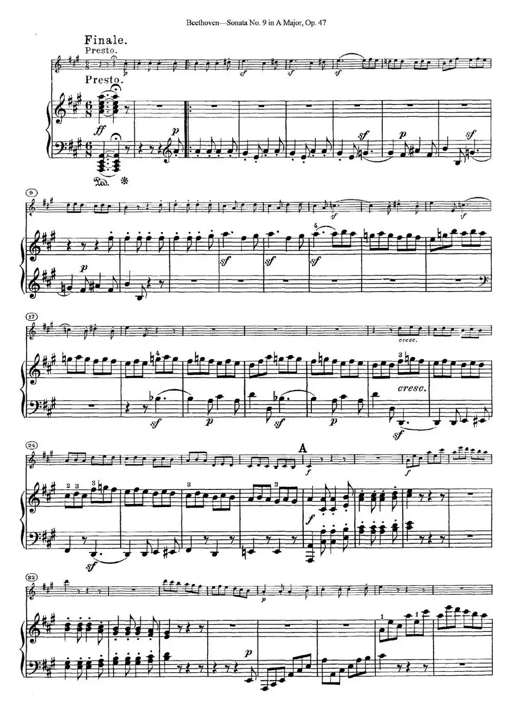 Violin Sonata No.9 in A Major Op.47（小提琴+钢琴伴奏）