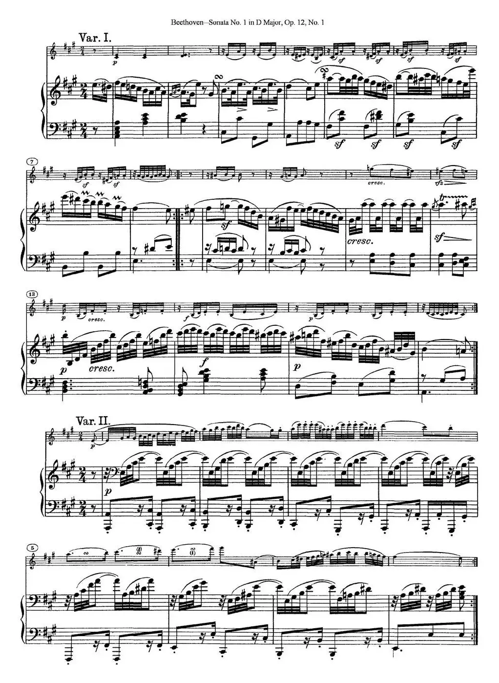 Violin Sonata No.1 in D Major Op.12 No.1（小提琴+钢琴伴奏）