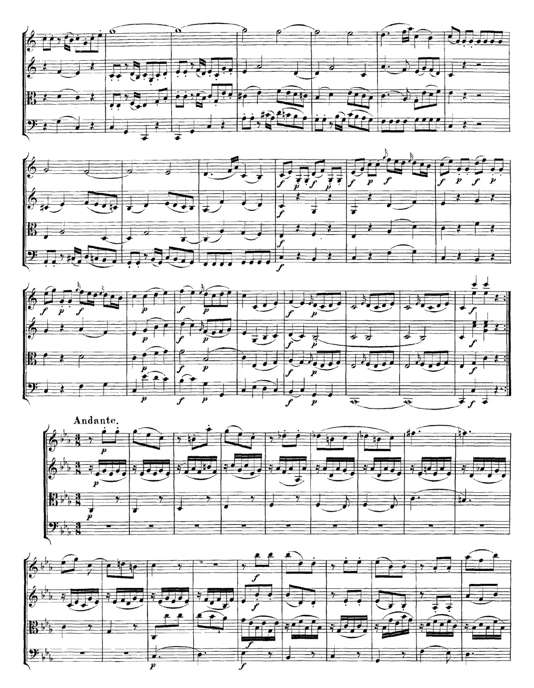 Mozart《Quartet No.4 in C Major,K.157》（总谱）