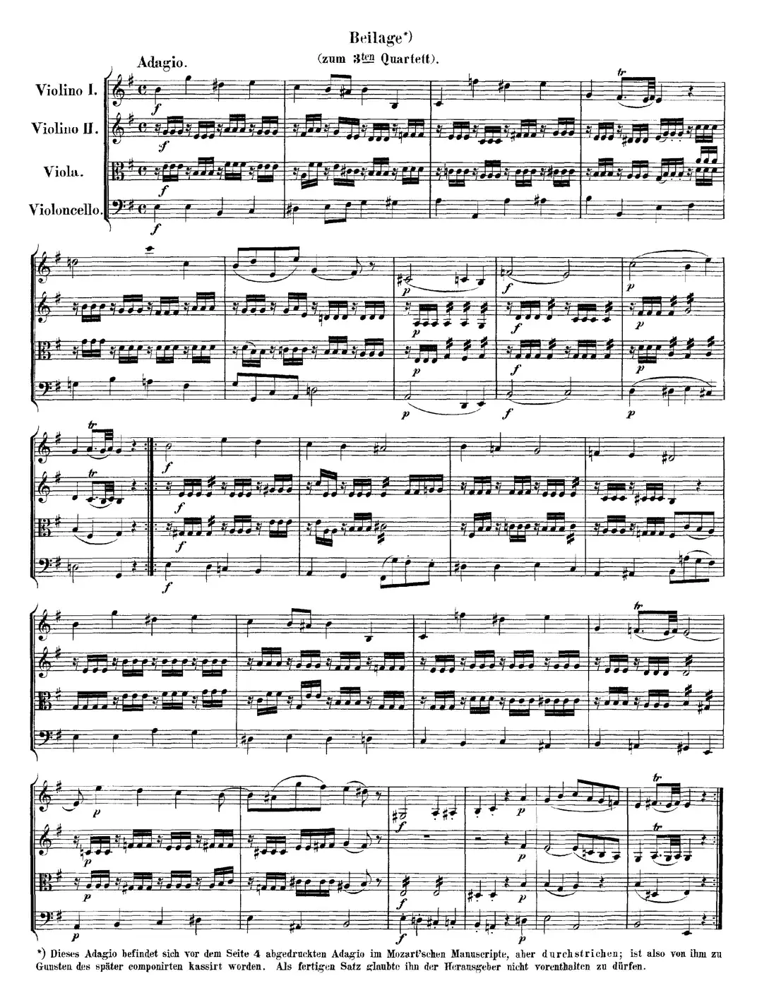 Mozart《Quartet No.3 in G Major,K.156》（总谱）