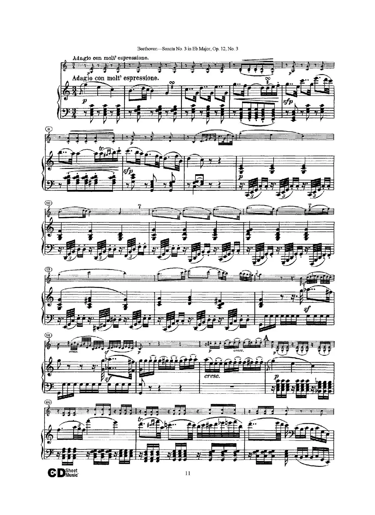 降E大调第三小提琴奏鸣曲（Sonata No.3 in Eb Major Op.12,No.3）（小提琴+钢琴伴奏）