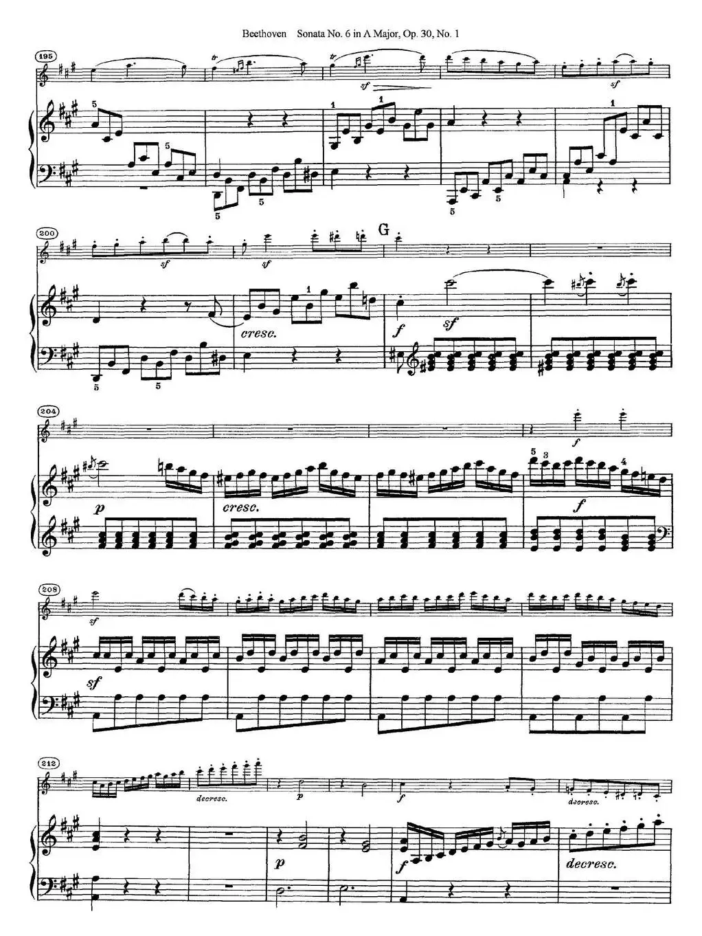 Violin Sonata No.6 in A Major Op.30 No.1（小提琴+钢琴伴奏）