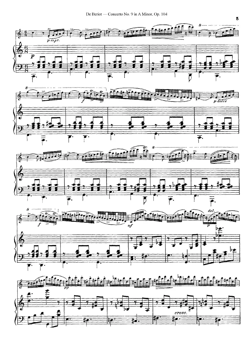 Beriot《Concerto No.9 in A Minor》Op.104（贝里奥《A小调第九小提琴协奏曲》Op.104、小提琴+钢琴伴奏）