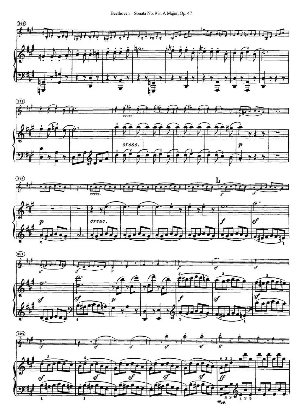 Violin Sonata No.9 in A Major Op.47（小提琴+钢琴伴奏）