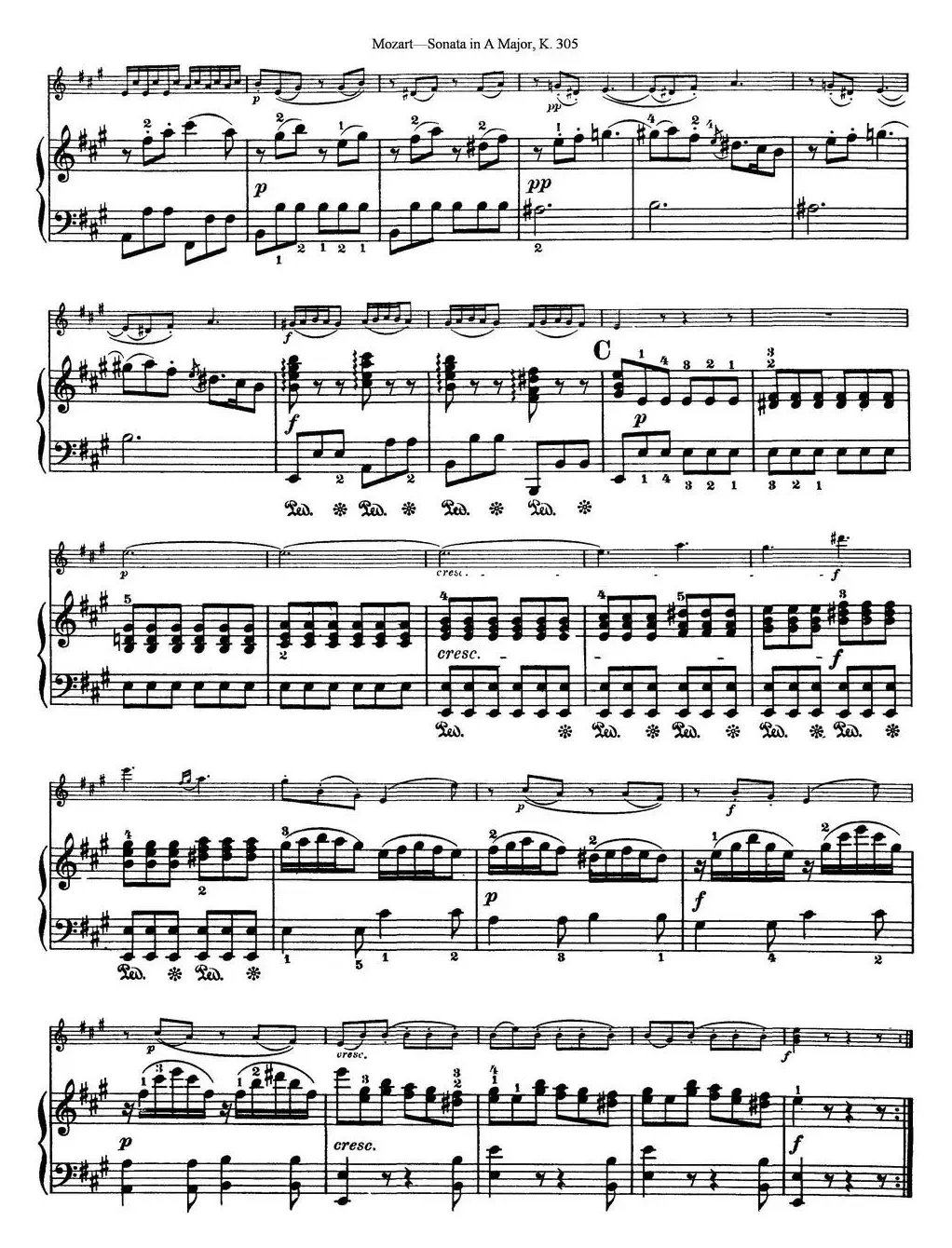 Violin Sonata in A Major K.305（小提琴+钢琴伴奏）