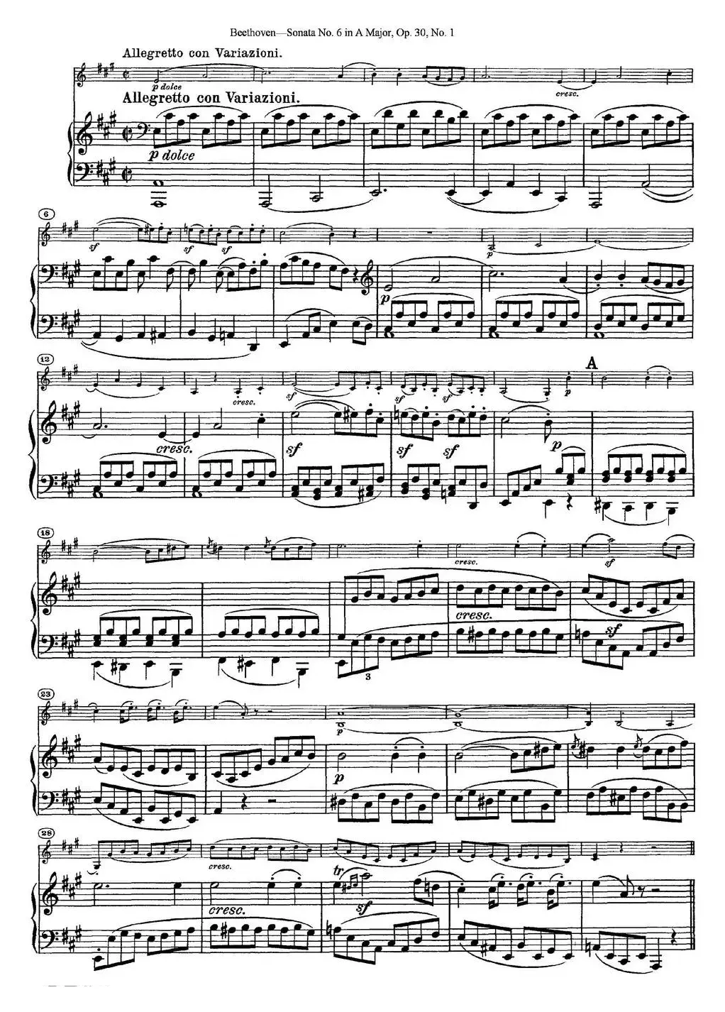 Violin Sonata No.6 in A Major Op.30 No.1（小提琴+钢琴伴奏）