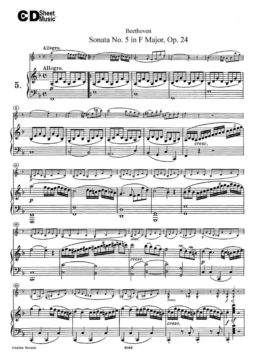 Violin Sonata No.5 in F Major Op.24（小提琴+钢琴伴奏）