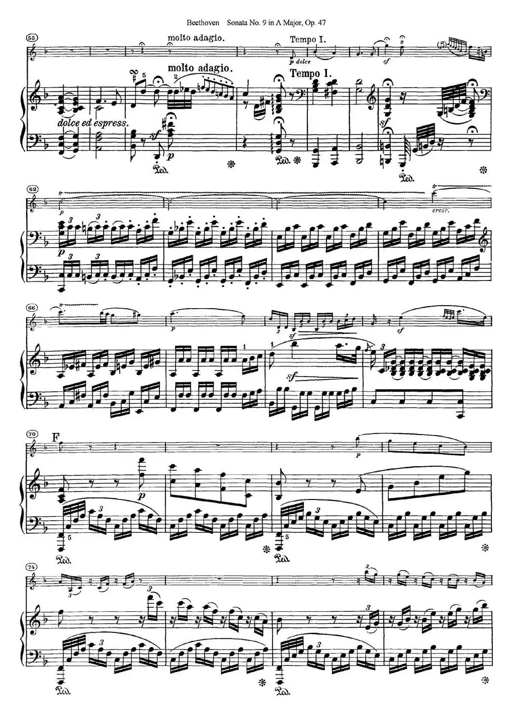 Violin Sonata No.9 in A Major Op.47（小提琴+钢琴伴奏）