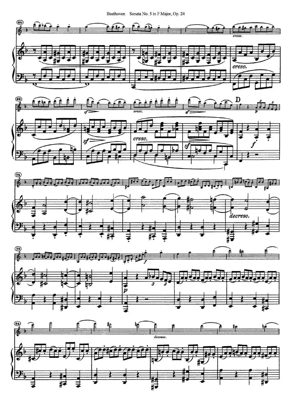 Violin Sonata No.5 in F Major Op.24（小提琴+钢琴伴奏）