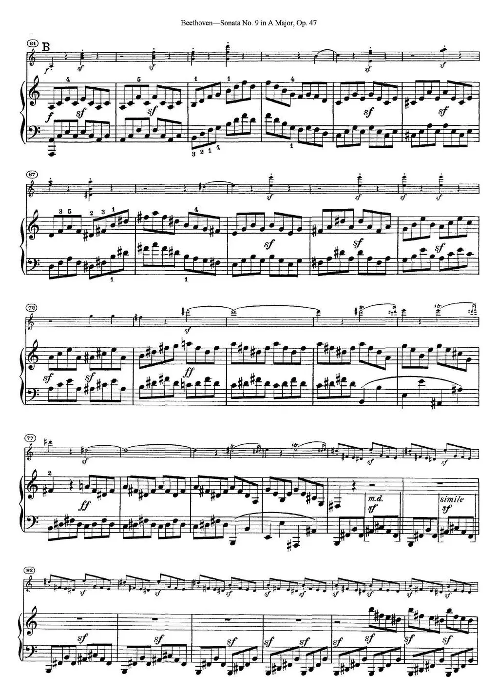 Violin Sonata No.9 in A Major Op.47（小提琴+钢琴伴奏）