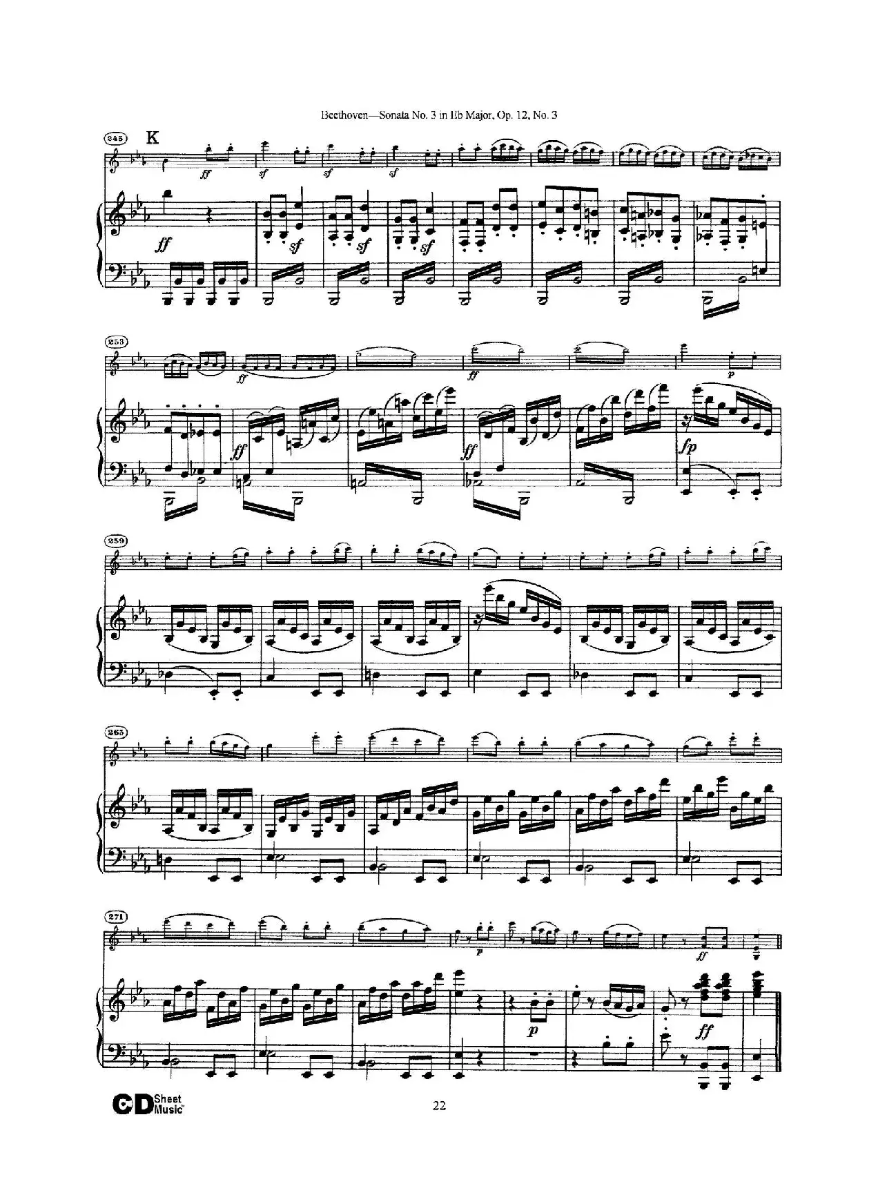 降E大调第三小提琴奏鸣曲（Sonata No.3 in Eb Major Op.12,No.3）（小提琴+钢琴伴奏）