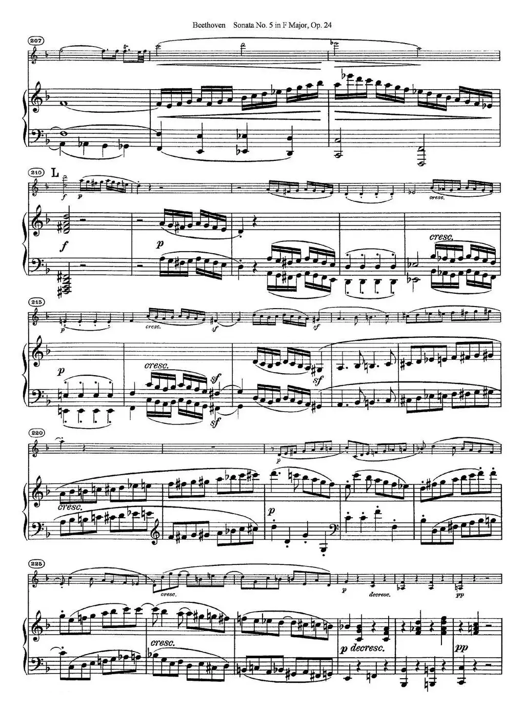 Violin Sonata No.5 in F Major Op.24（小提琴+钢琴伴奏）