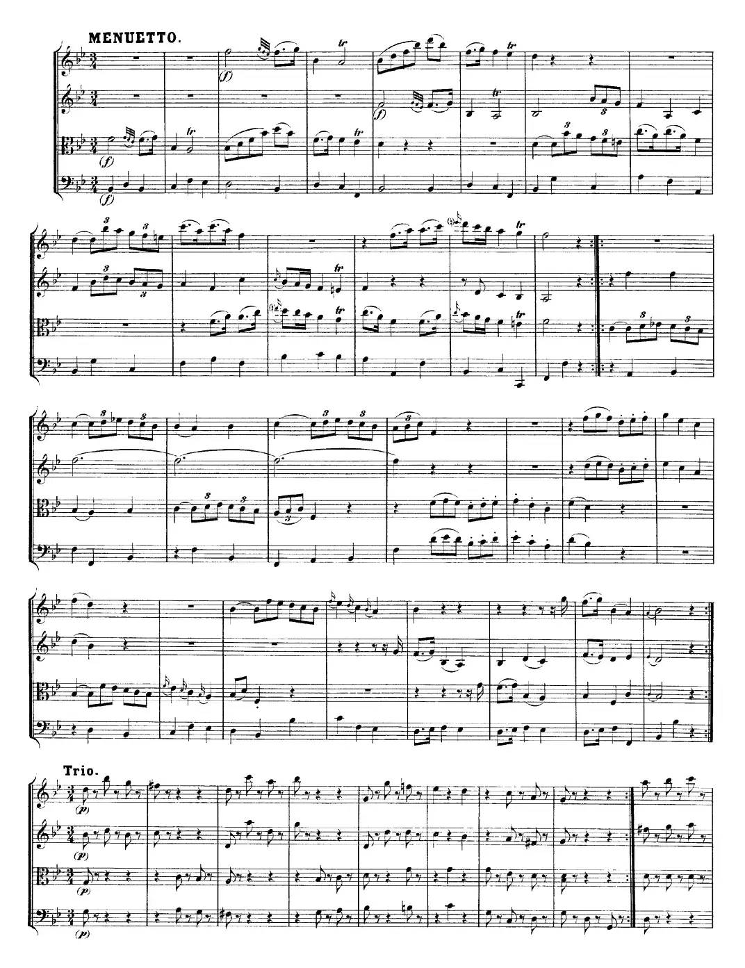 Mozart《Quartet No.12 in Bb Major,K.172》（总谱）