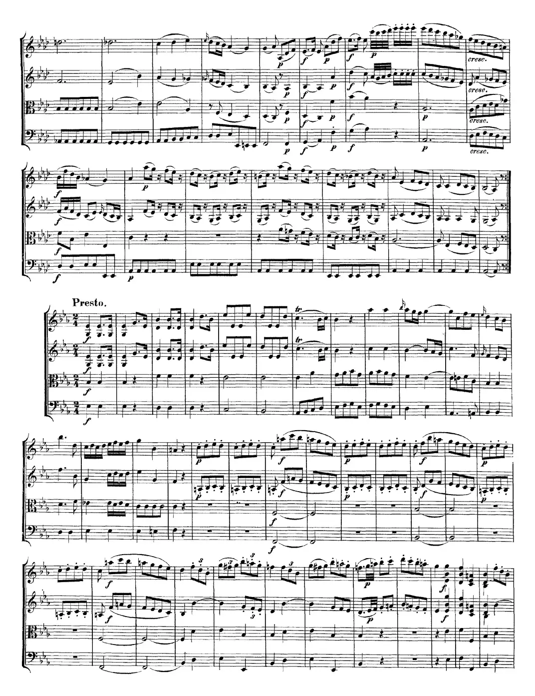 Mozart《Quartet No.7 in Eb Major,K.160》（总谱）