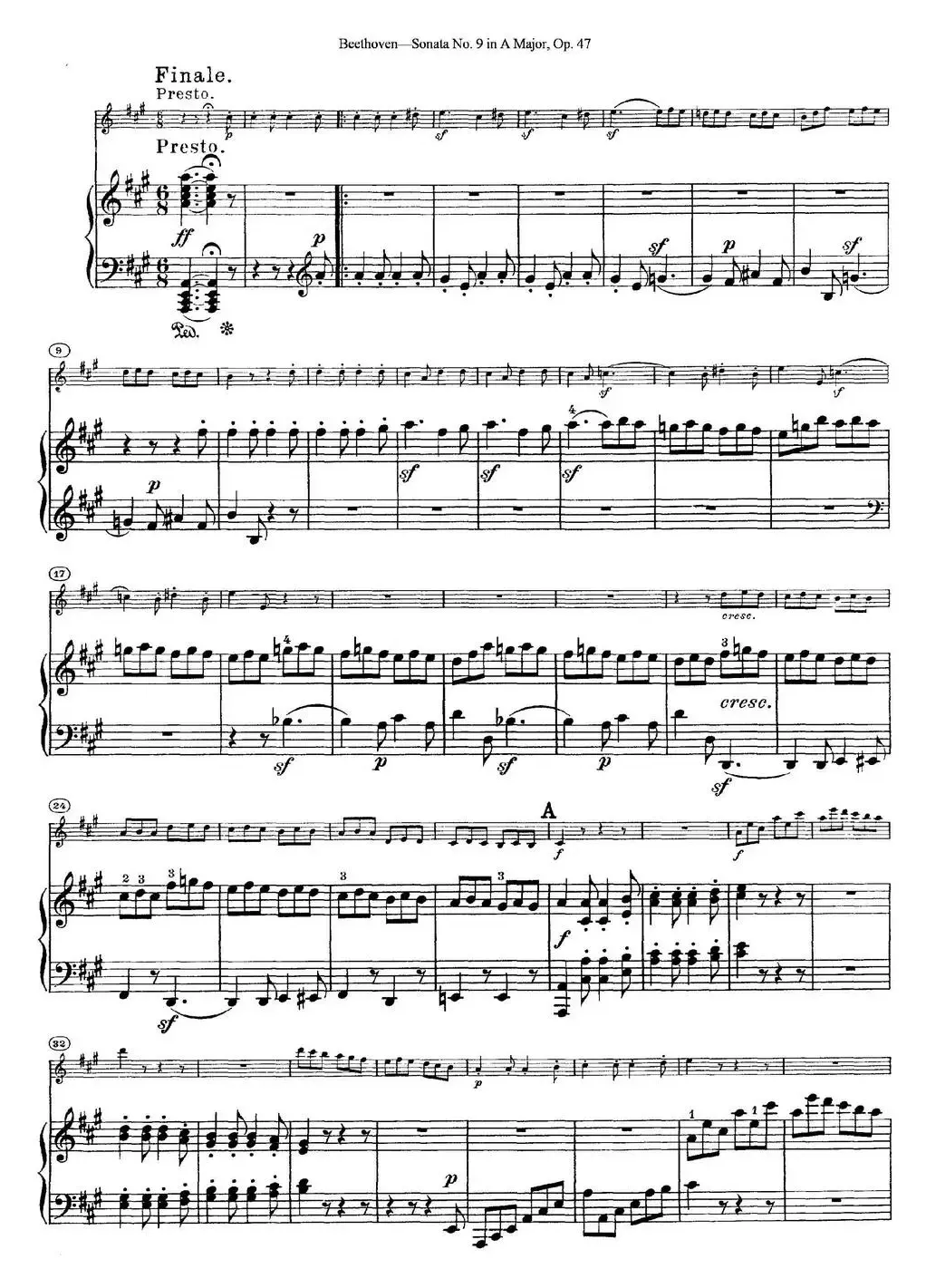 Violin Sonata No.9 in A Major Op.47（小提琴+钢琴伴奏）