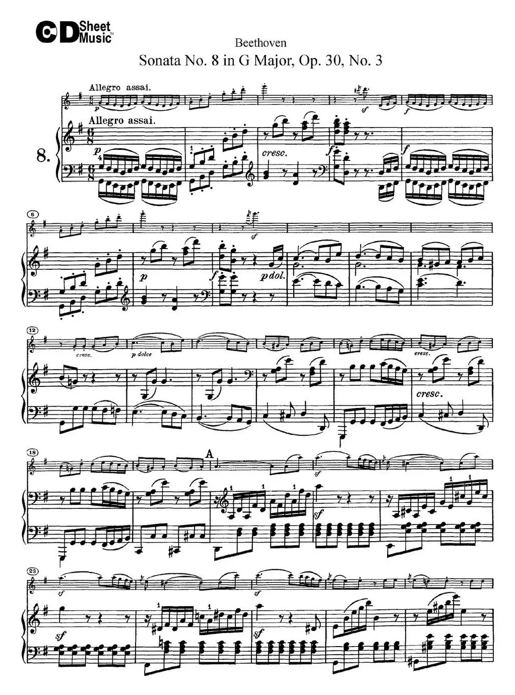 Violin Sonata No.8 in G Major Op.30 No.3（小提琴+钢琴伴奏）