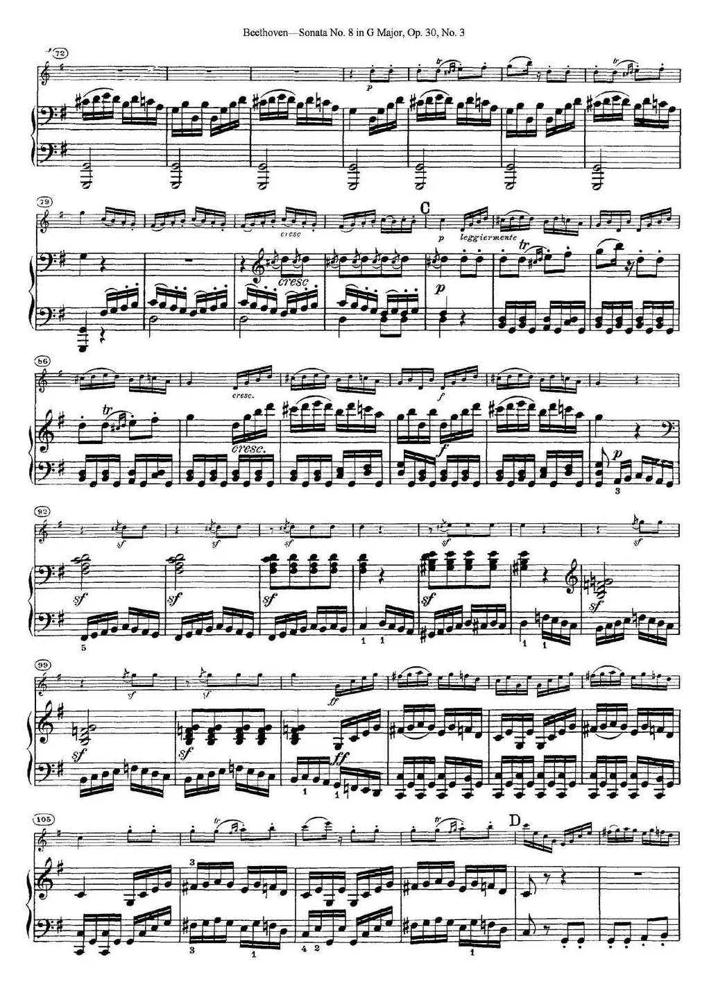 Violin Sonata No.8 in G Major Op.30 No.3（小提琴+钢琴伴奏）