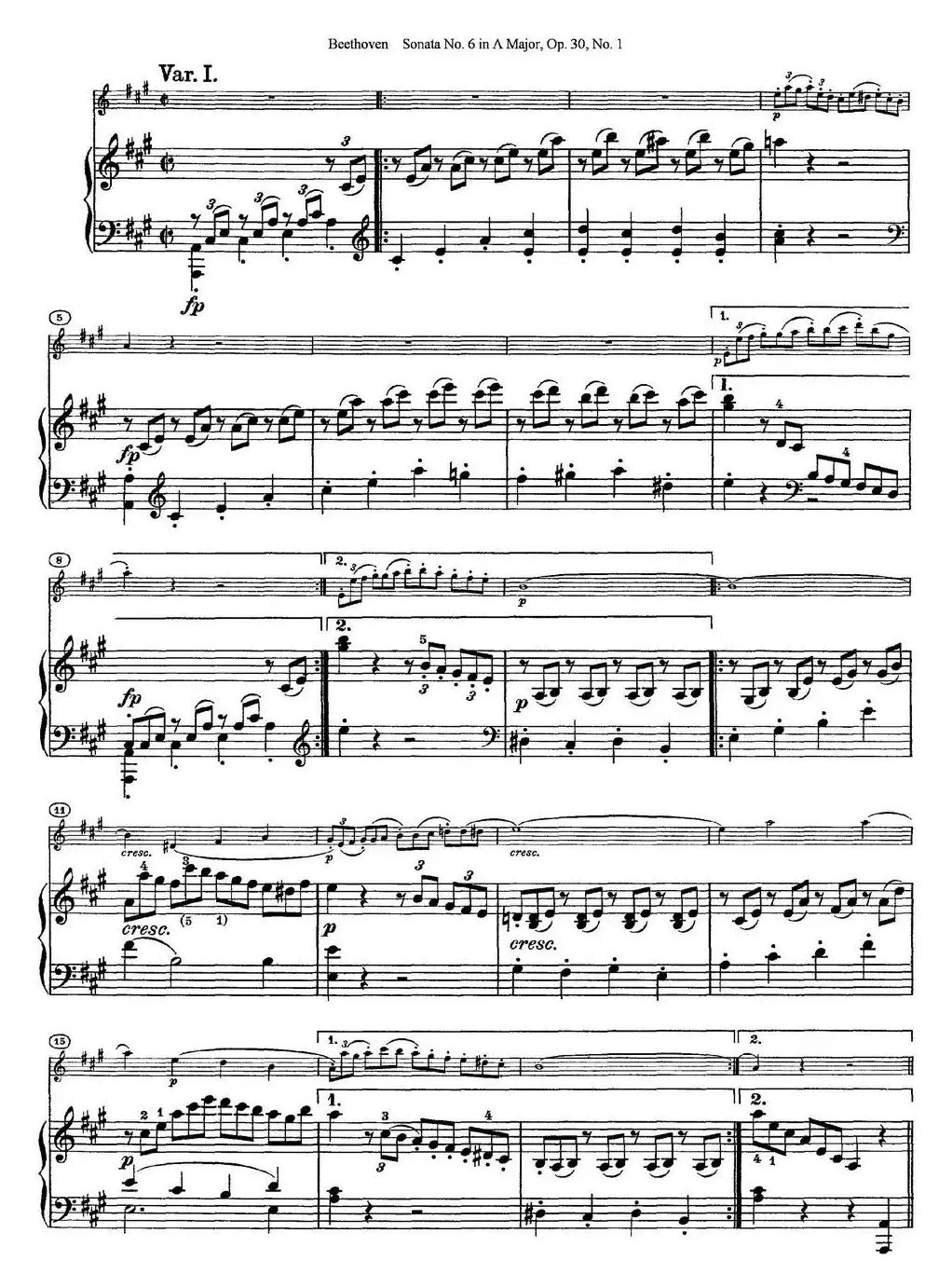 Violin Sonata No.6 in A Major Op.30 No.1（小提琴+钢琴伴奏）